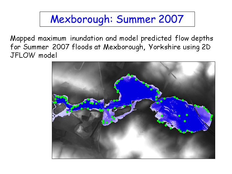 Mexborough: Summer 2007 Mapped maximum inundation and model predicted flow depths for Summer 2007